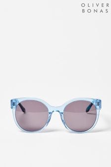 نظارات شمسية زرقاء ودائرية بإطار من الأسيتات وتصميم صدفة سلحفاة اصطناعي من Oliver Bonas (N20970) | 272 ر.ق
