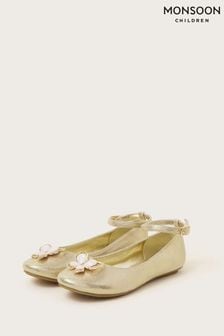 Monsoon Gold Skye Sequin Embellished Ballerina Flats (N21036) | €35 - €40