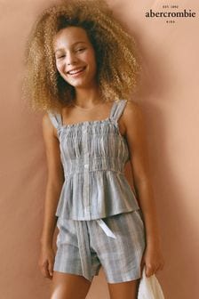 Abercrombie & Fitch Blue Stripe Linen Look Smocked Textured Cami Top (N21050) | 140 SAR