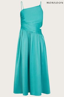 Monsoon Blue Satin Cut-Out Prom Dress (N21072) | AED398 - AED433