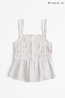 Abercrombie & Fitch Cream Linen Look Smocked Textured Cami Top
