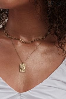 Mood Gold Textured Medallion Pendant Necklace Pack of 3 (N21157) | kr510