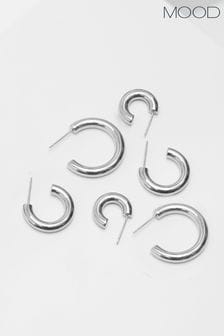 Mood Silver Tone Polished Simple Hoop Earrings Pack of 3 (N21174) | €27