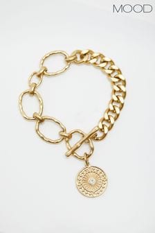 Mood Gold Tone Polished Chunky Chain Medallion Necklace (N21191) | Kč795