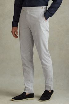 Reiss Soft Blue/White Barr Cotton Seersucker Adjuster Trousers (N21200) | €225
