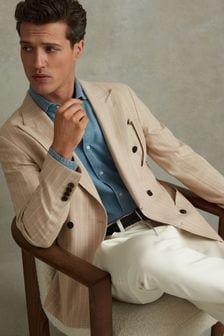 Reiss Oatmeal Jeremiah Slim Fit Double Breasted Striped Blazer (N21201) | 2,509 SAR