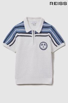 Reiss Optic White Stark Teen Textured Cotton Half-Zip Polo Shirt (N21210) | €70