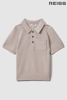 Reiss Oatmeal Melange Demetri Teen Textured Cotton Polo Shirt (N21218) | €67