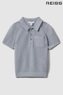 Reiss Blue Melange Demetri Teen Textured Cotton Polo Shirt (N21219) | kr838