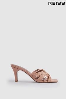 Reiss Blush Harriet Leather Knot Detail Mules (N21220) | $373