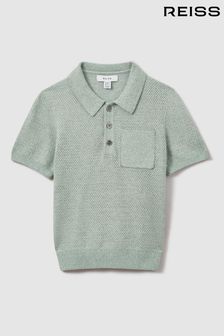 Reiss Sage Melange Demetri Teen Textured Cotton Polo Shirt (N21264) | 338 QAR
