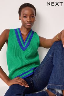 Bright Green Longline Sleeveless Ribbed V-Neck Knitted Tank Vest Top (N21443) | $42