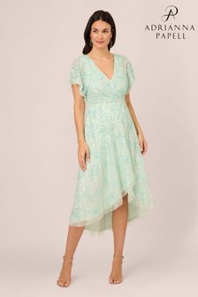 Зеленое сетчатое платье с запахом и отделкой бисером Adrianna Papell (N21461) | €370