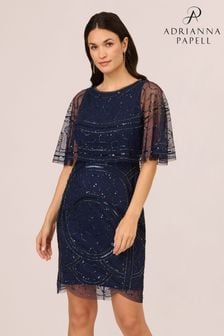 Adrianna Papell Blue Studio Bead Mesh Popover Dress (N21463) | kr1,934