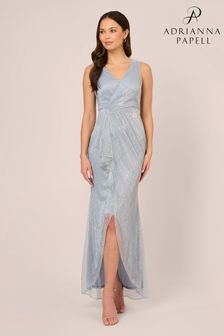 Adrianna Papell Blue Metallic Mesh Cascade Gown (N21484) | Kč9,875