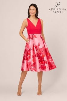 Adrianna Papell Pink Printed Midi Dress (N21486) | AED993