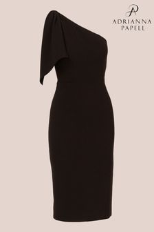 Adrianna Papell One Shoulder Bow Black Midi Dress (N21497) | €197