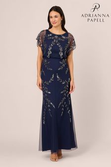Adrianna Papell Blue Studio Beaded Flutter Blouson Gown (N21499) | $285