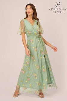Adrianna Papell Green Embroidered Maxi Dress (N21503) | €224