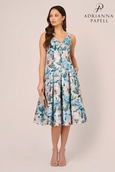 Adrianna Papell Blue Floral Jacquard Midi Dress (N21504) | kr3,232