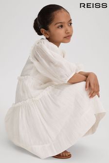 Reiss Ivory Tash Senior Tiered Linen Blend Puff Sleeve Dress (N21524) | OMR65