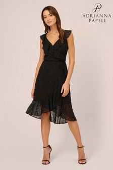 Adrianna Papell Ruffle Midi Black Dress (N21530) | Kč5,910
