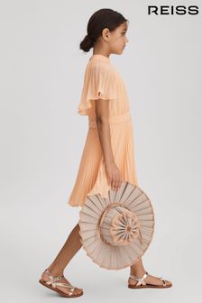 Reiss Apricot Verity Senior Pleated Cape Sleeve Dress (N21549) | 620 SAR