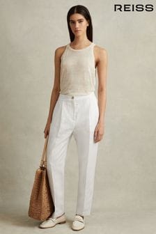 Reiss White Farrah Tapered Suit Trousers with TENCEL™ Fibers (N21561) | SGD 380