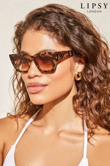 Lipsy Brown Oversized Cateye Quilted Sunglasses (N21571) | Kč640
