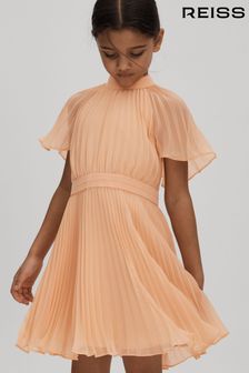 Reiss Apricot Verity Junior Pleated Cape Sleeve Dress (N21579) | 574 SAR