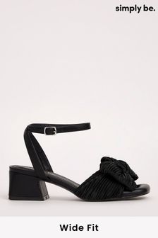 Simply Be Black Regular/Wide Fit Plissé Bow Low Occasion Heel Sandals (N21586) | LEI 227