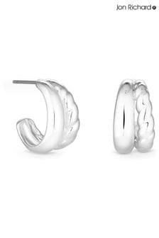Jon Richard Silver Tone Stainless Steel Polished And Textured Hoop Earrings (N21587) | $40
