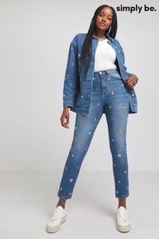 Simply Be Blue Slim Mom Fruit Embroidered Jeans (N21589) | €59