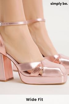 Simply Be Pink Platform Heeled Wide Fit Shoes (N21598) | kr730