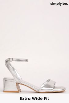 Simply Be Silver Extra Wide Fit Barely There on Low Block Heels (N21615) | kr530