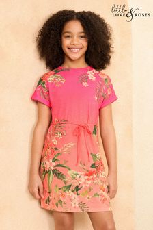 L&V | Love & Roses Pink Tropical Jersey T-Shirt Dress (5-16yrs) (N21617) | €33 - €43