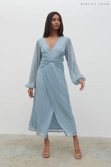 Pretty Lavish Blue Metallic Freina Plisse Metallic Dress (N21629) | €112