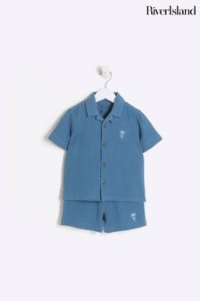 River Island Blue Boys Cheesecloth Shirt Set (N21693) | 155 SAR