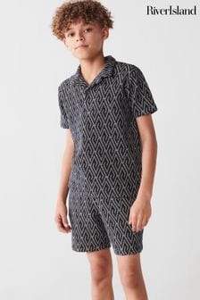 River Island Blue Boys Geo Texture Polo Set (N21718) | $48