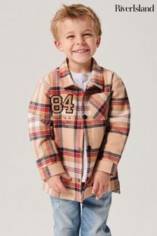 River Island Brown Mini Boys Check Overshirt Shirt Set (N21729) | OMR13