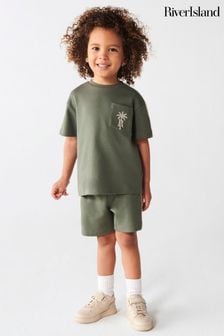 River Island Green Boys Crochet Tape T-Shirt Set (N21732) | KRW47,000