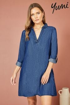 Yumi Blue Chambray Cotton Tunic With Pockets (N21875) | KRW85,400