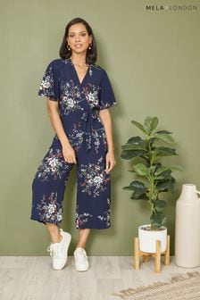 Mela Floral Print Jumpsuit With Angel Sleeves