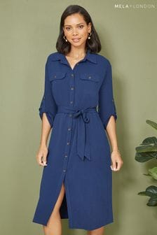 Mela Blue Midi Stretch Shirt Dress (N21951) | SGD 68