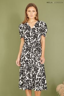 Mela Black Leaf Print Midi Tea Dress (N21967) | €63