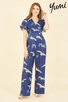 Yumi Blue Crane Print Jumpsuit (N21995) | kr714
