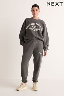 Charcoal Grey - California Relax Co. Los Angeles Relaxed Fit Washed Slogan Graphic Joggers (N22001) | kr590