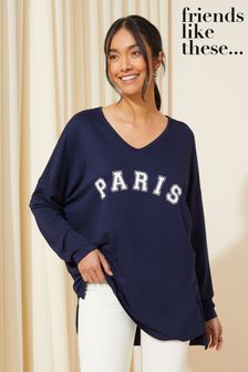 Friends Like These Slogan Soft Jersey V Neck Long Sleeve Tunic Top (N22223) | 1,373 UAH