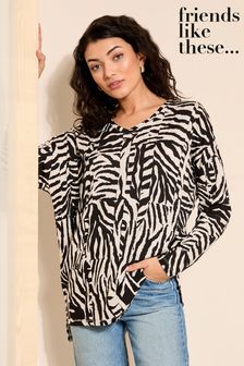 Friends Like These Zebra Soft Jersey V Neck Long Sleeve Tunic Top (N22224) | AED139