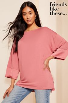 Friends Like These Pink Soft Jersey Long Sleeve Satin Trim Tunic Top (N22235) | €36